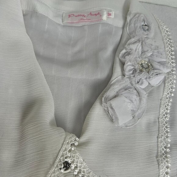Pretty Angel Womens White Lace Boho Button Down Blouse Top Size Medium Collared - Picture 10 of 11